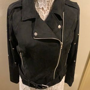 Beautiful Black Jacket with belt ad details on the sleeve